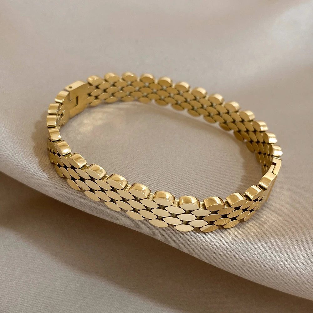 AENSOA 316L Stainless Steel High Quality Bubble Popcorn Shape Oval Bracelet Bangle Minimalist Metal Texture Rust Proof Jewelry