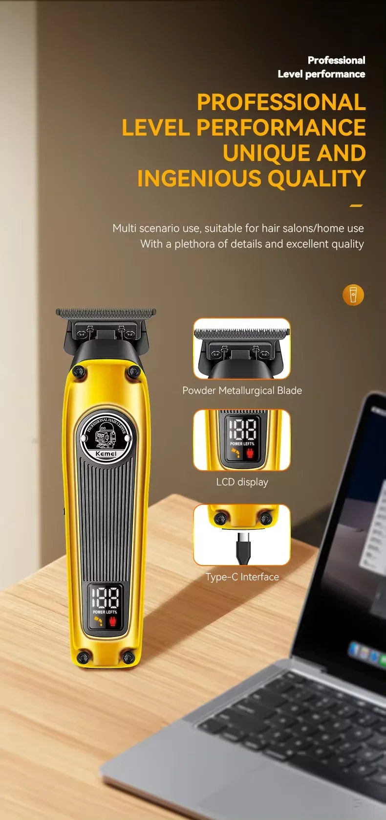 Original Kemei zero blade Professional Hair Trimmer Barber Rechargeable Electric Beard Clipper For Men Haircut Machine