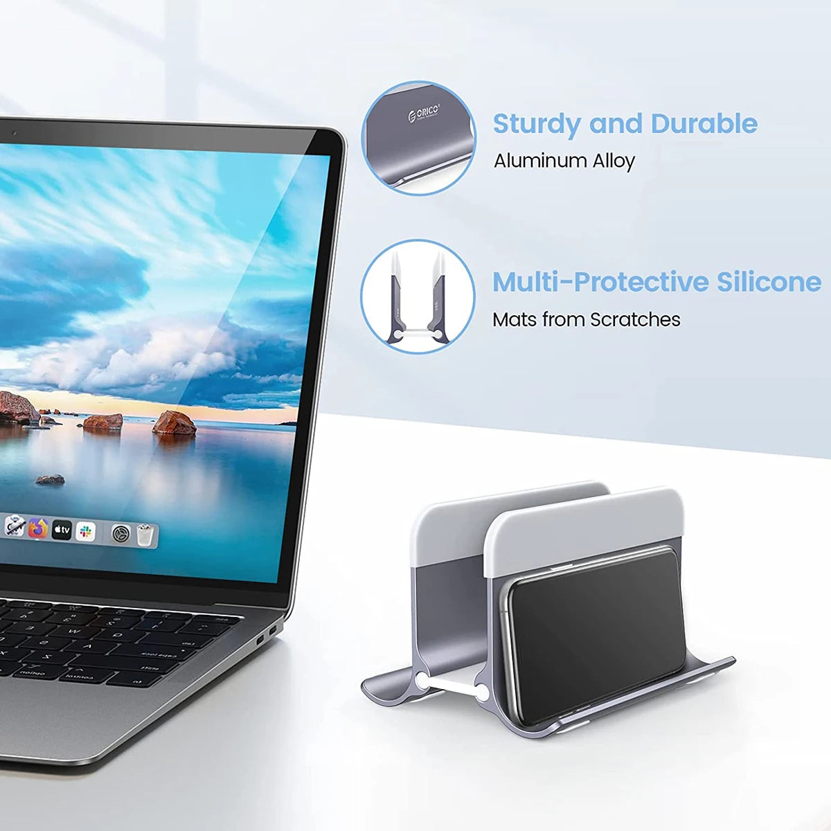 ORICO Aluminum Vertical Laptop Stand Gravity Locking Holder Desktop Notebook Stand Tablet Stand for Storage MacBook Dell Samsung