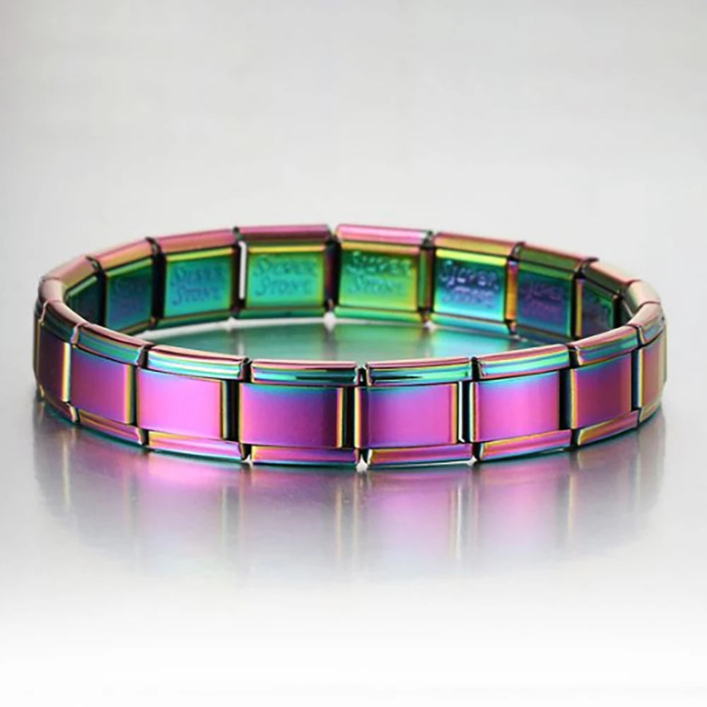 Italian Charm Bracelet Italian Modular Bracelet Block Elastic Splice Stainless Steel Bracelet for Men and Women