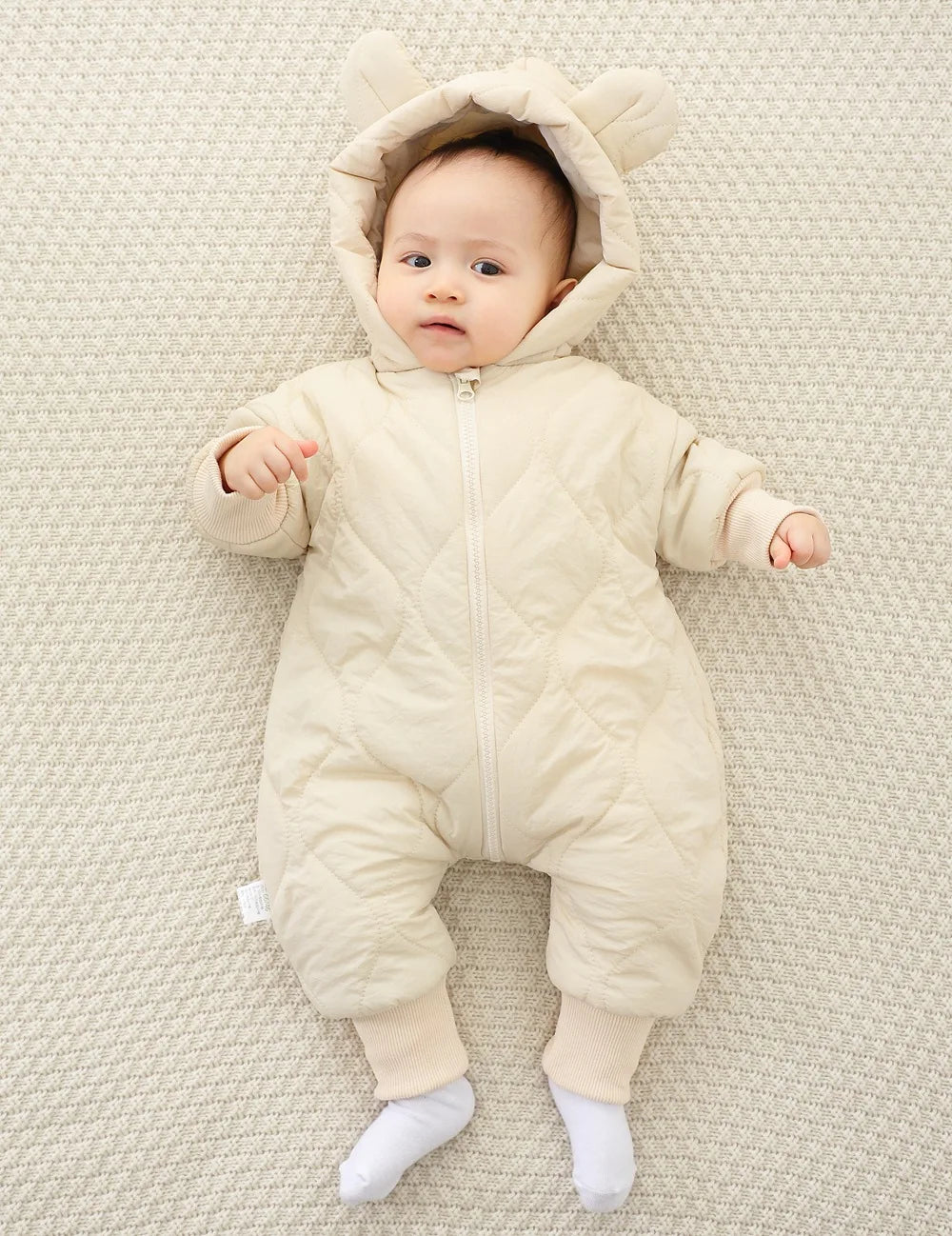 Baby jumpsuit Winter new plush and thick cotton clothes Newborn crawling clothes Baby and children's hooded outdoor clothes