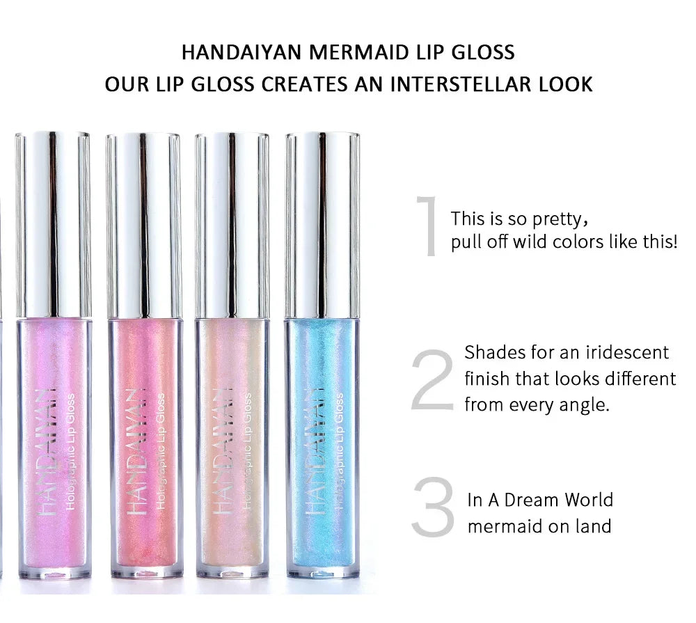 6 Colors Laser Holographic Lip Gloss Liquid Lipstick Mermaid Pigment Longlasting Glitter Lipgloss Waterproof Metallic Lip Makeup
