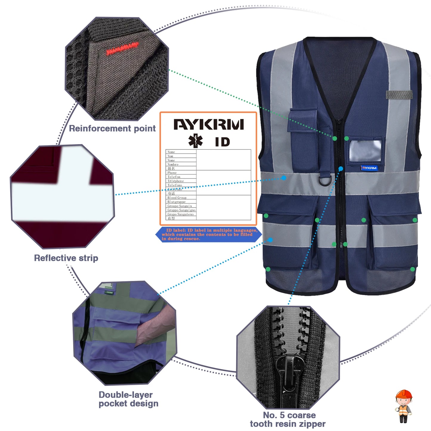 AYKRM 21 Colour (XS-8XL) Hi Vis Viz High Visibility Reflective Zip Pocket Security Waistcoats Jacket Workwear Vests