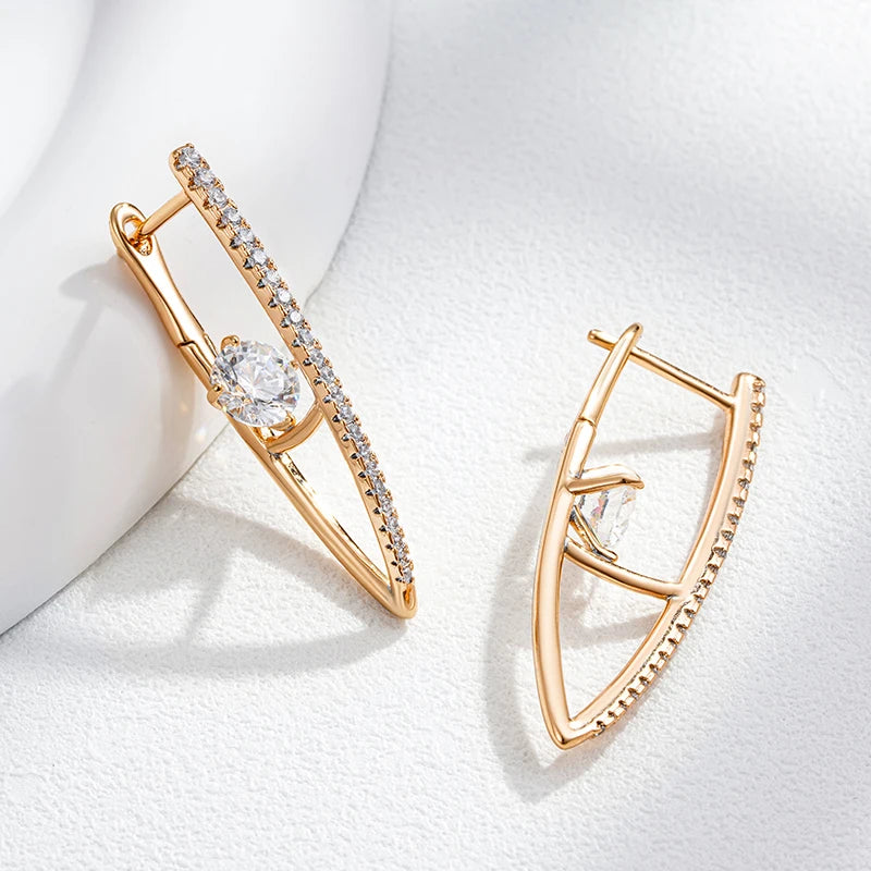 Kinel New 585 Rose Gold Color Long Earrings For Women Girl Fashion V Shape Natural Zircon Accessories High Quality Daily Jewelry