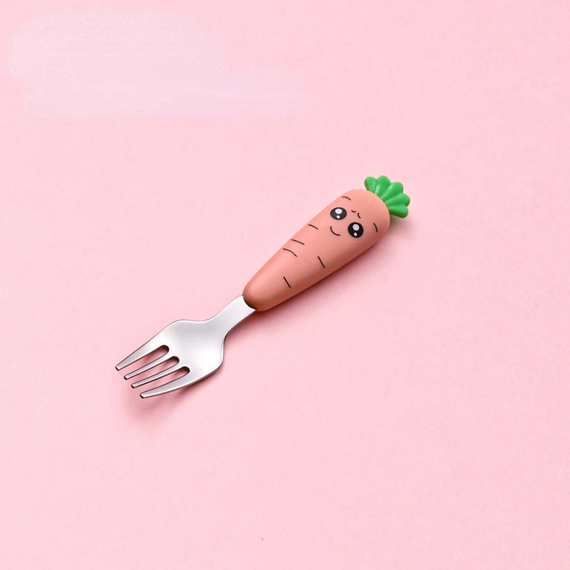 1/3PCS Baby Feeding Utensils Carrots Set Steel Spoon Fork Child Cutlery Tableware Kitchen Gadgets Cake Vegetable Fork Teaspoon