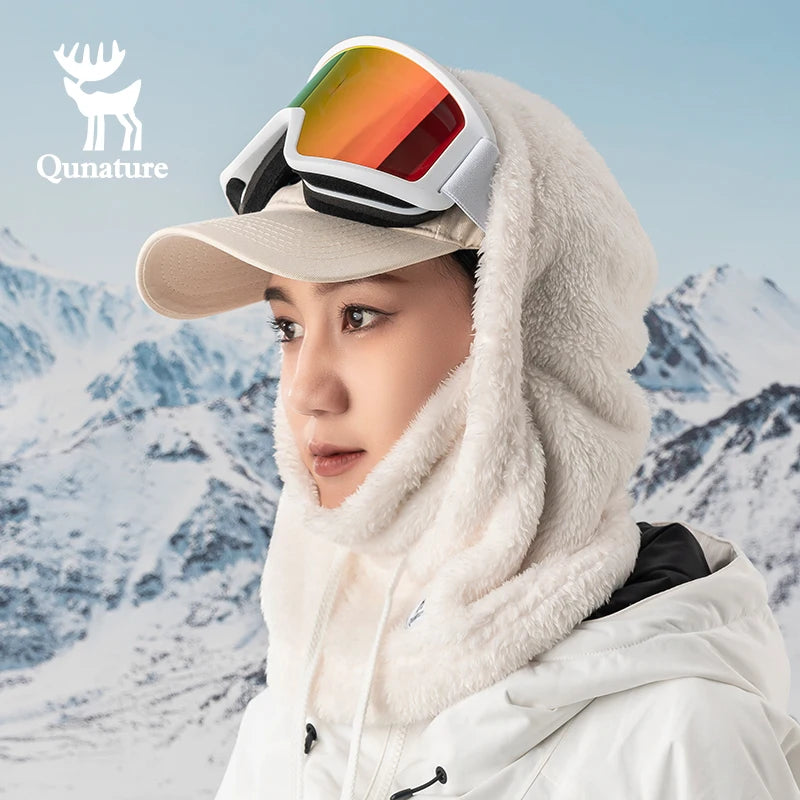 Qunature Skiing Mask Full Face Balaclava Hood Thicken Thermal Fleece Neck Protection Gaiter Winter Keep Warm Snowboarding Scarf