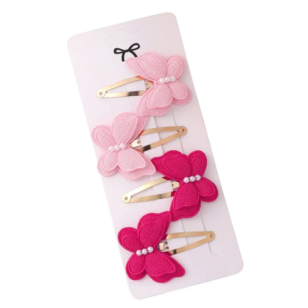 4Pcs/set Butterfly Hair Clip Set for Girls Double Layered Bow Cute Bangs Hair Pin Cotton Safe Kids Baby Hair Accessories Set