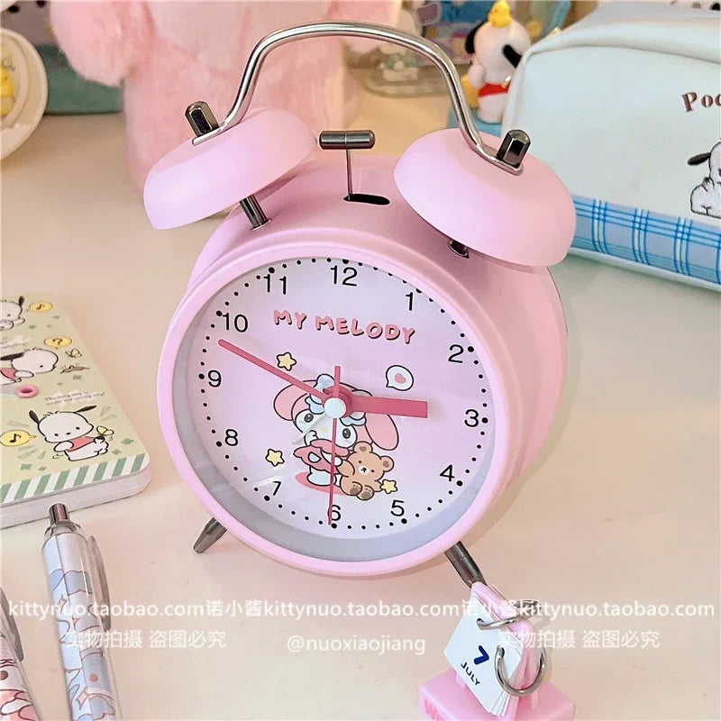 Sanrio Bedroom Alarm Clock Kuromi My Melody Hello Kitty Cinnamorol Ins Girl Heart Bedside Silent Alarm Clock Wake Up Alarm Clock