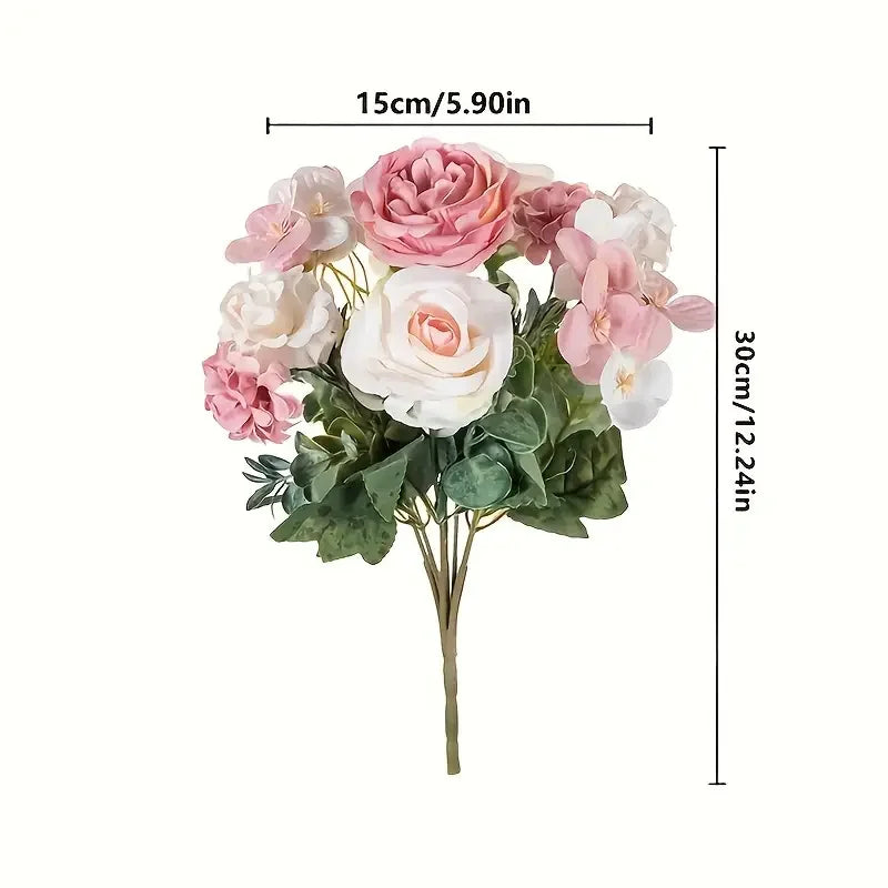 7 Heads Artificial Flowers Silk Peony Rose Hydrangea Bouquet Home Decorations Party Wedding Bride Fake Plants