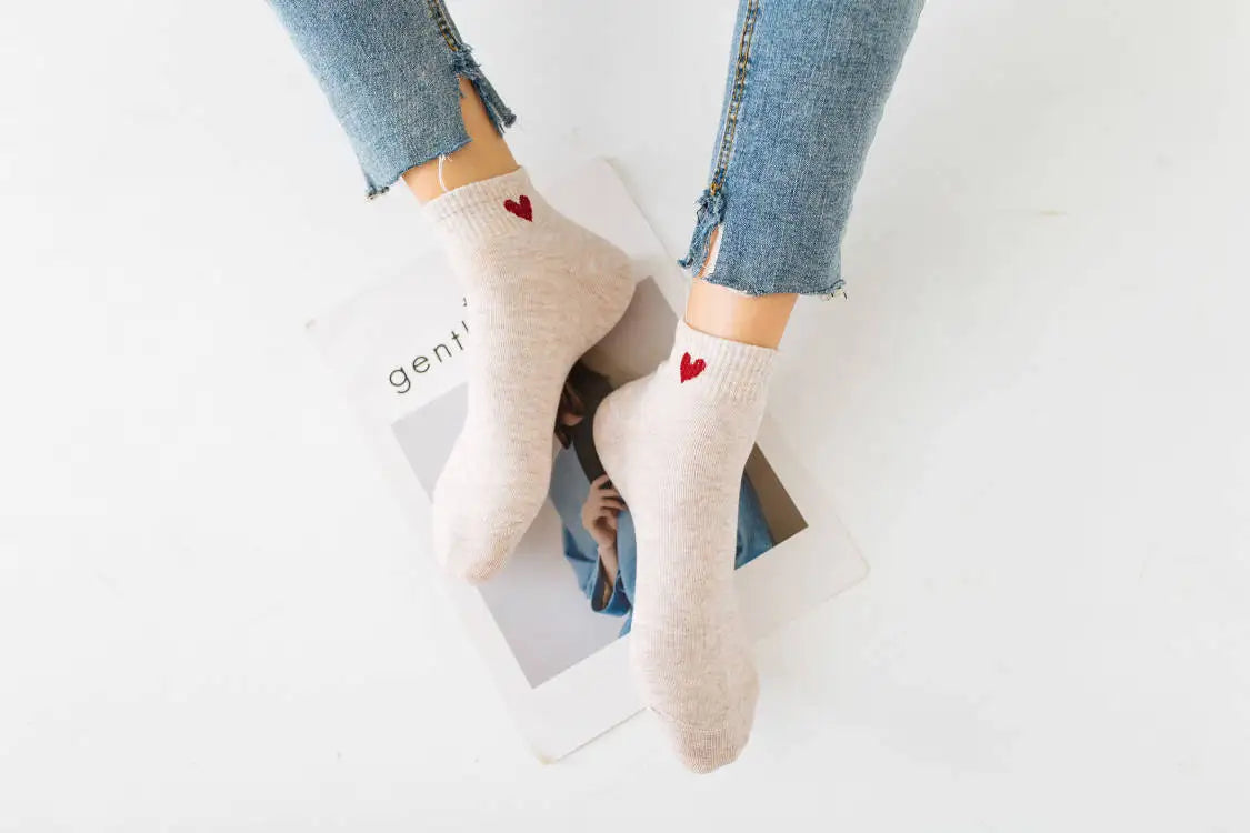 Spring and Autumn Love Women's Socks Casual Sports Short Boat Sock Cute Pure Cotton Ankle Socks Harajuku