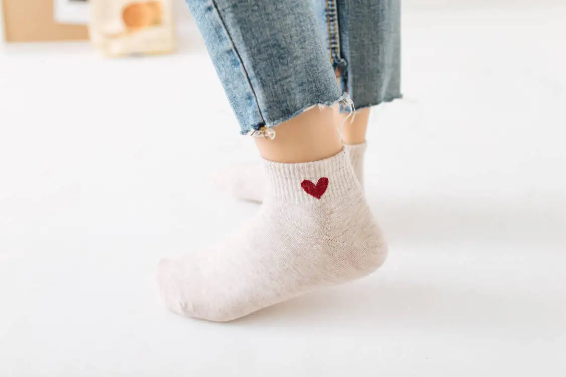 Spring and Autumn Love Women's Socks Casual Sports Short Boat Sock Cute Pure Cotton Ankle Socks Harajuku