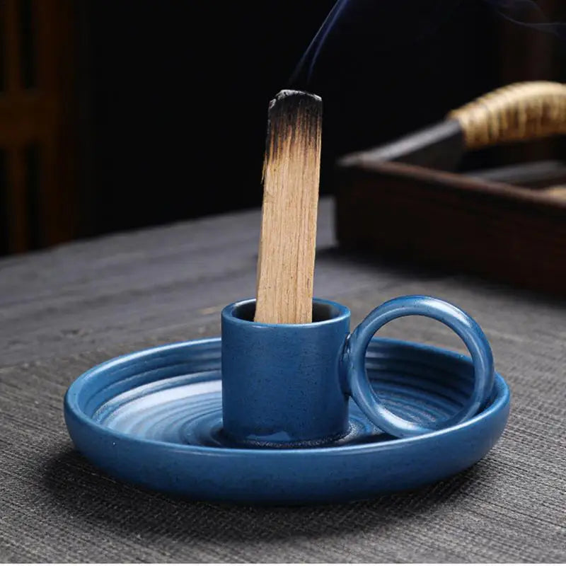 Palo Santo Sticks Holder Ceramic Sage Holder Ash Catcher Incense Burner Scent Wood Stand Burning Bowl with Handle for Palo Santo