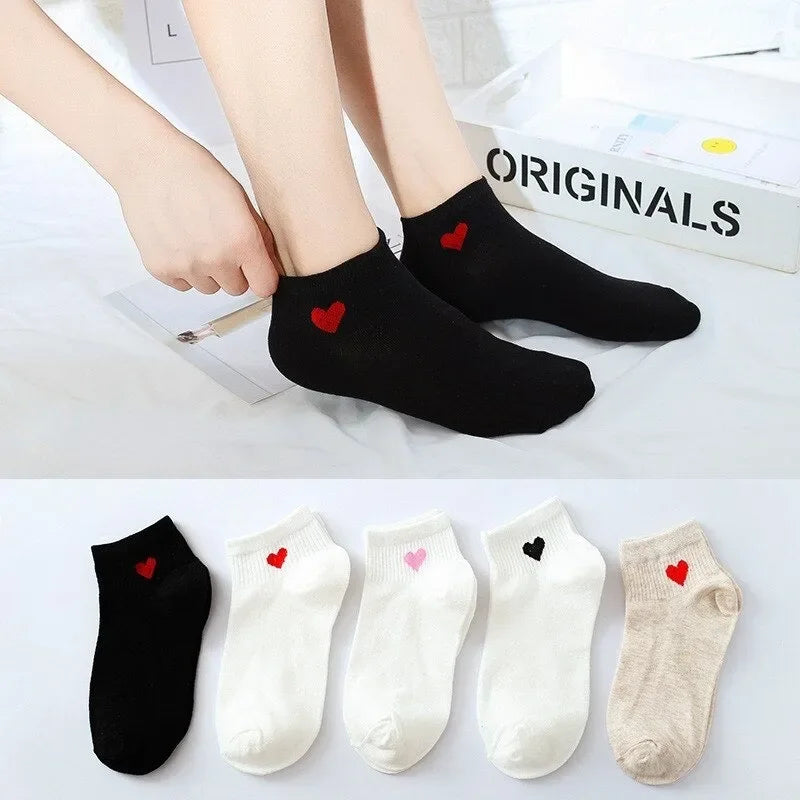 Spring and Autumn Love Women's Socks Casual Sports Short Boat Sock Cute Pure Cotton Ankle Socks Harajuku