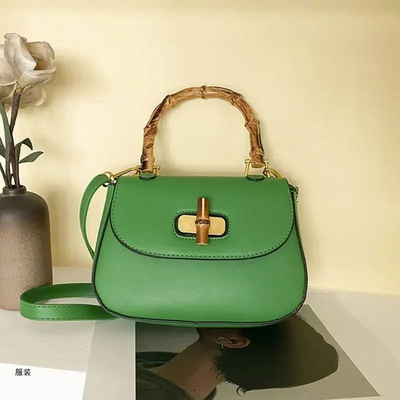 D0UD Fashion Shoulder Bag Saddle Bag Crossbody Bag with Bamboo Handle for Gatherings