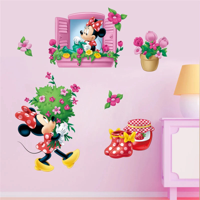 Cartoon Mickey Minnie Wall Stickers For Kids Room Bedroom Wall Decoration Movie Posters Door Sticker Gifts for kids