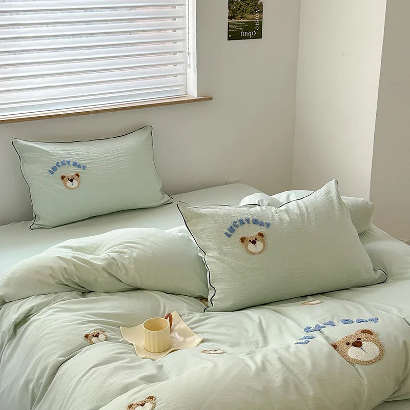 3PCS Baby Cartoon Bear Bedding Set For Newborns Soft Cotton Crib Bedding Set For Girl Bed Linen For Kid Baby Nursery Decor