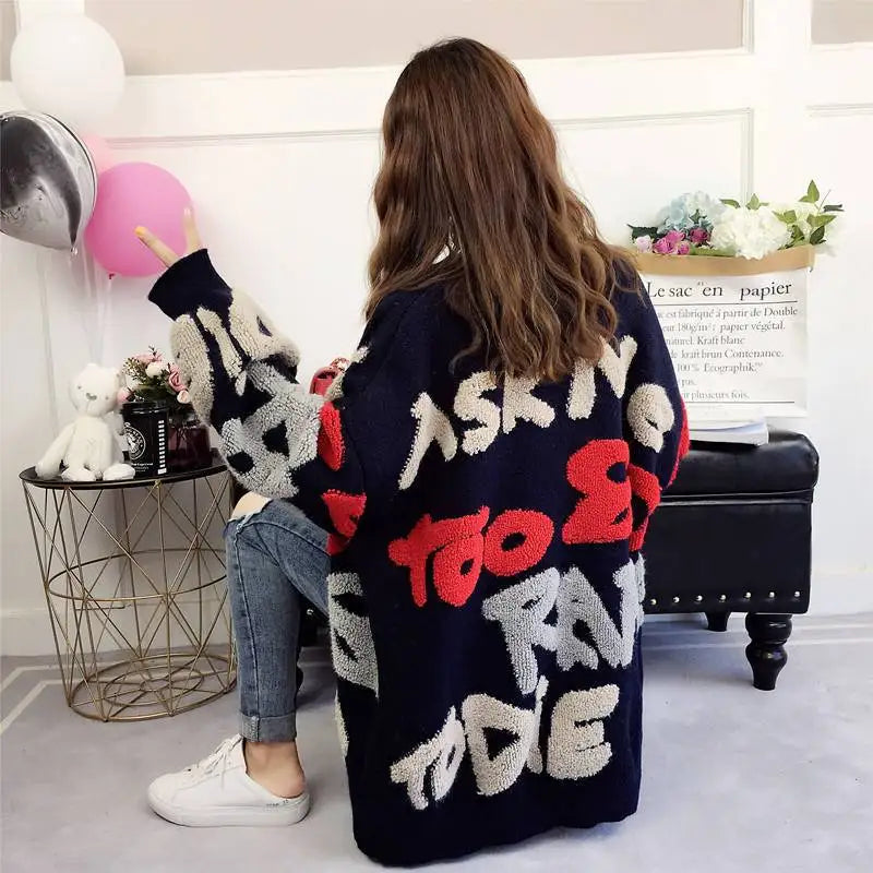 Slouchy Style Sweater Women's Cardigan Loose Autumn and Winter Korean 2023 New Style Outerwear Knitted Jacket Medium Length