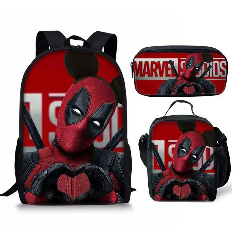 3Pcs Set Deadpools School Bags Pencil Cases Meal Bag Boys' Backpack Schools Supplies Learning Stationery Kids Customizable Gifts