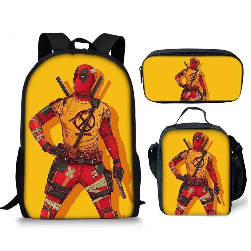 3Pcs Set Deadpools School Bags Pencil Cases Meal Bag Boys' Backpack Schools Supplies Learning Stationery Kids Customizable Gifts