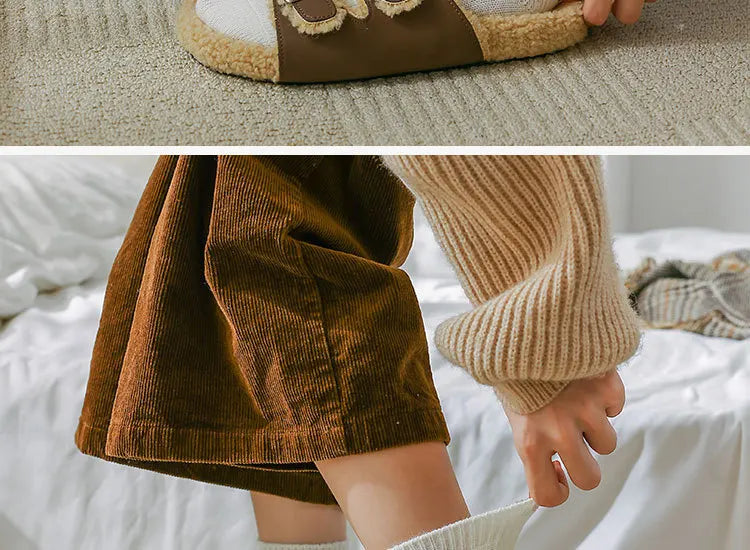Autumn and Winter Diamond Check Wool Socks Coffee Color with Solid Color Women's Socks in The Tube Women's Warm Cotton Socks