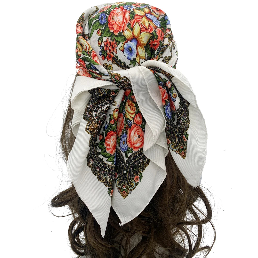 70*70cm Russian Square Scarf Women Luxury Floral Print Bandana Headband Scraves Babushka Head Wraps