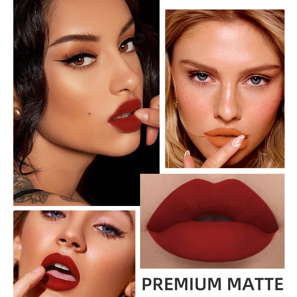 QIBEST 12pcs/set Waterproof Lip Gloss Long Lasting Velvet Nude Red Matte Liquid Lipstick Tint Makeup Cosmetic Lipsticks Lipgloss