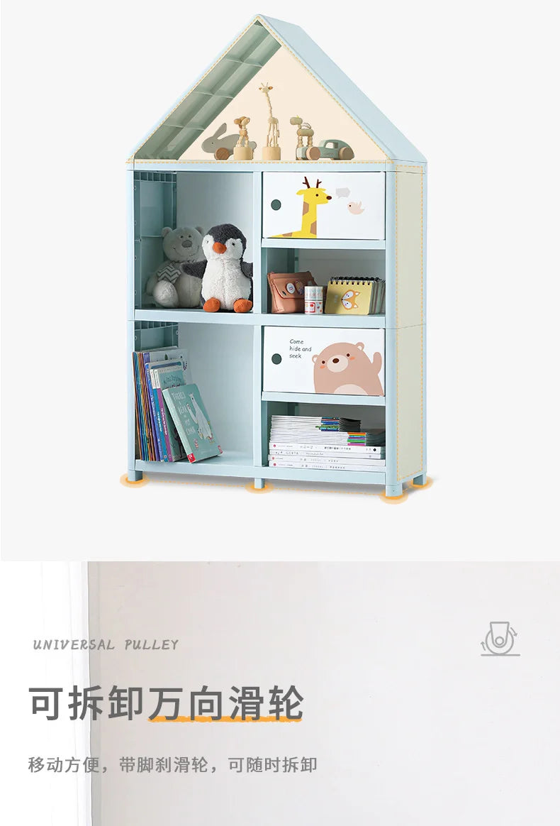 Book Cabinet Roof Shape Book Shelf Multi-layer Structure Shelf Furniture Round Corner Bookshelf For Children Universal Pulley