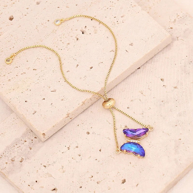 Luxurious Colorful Butterfly Zircon Stainless Steel Bracelet For Women 26cm Adjustable Bracelet Jewelry Gifts 18K Gold Plated