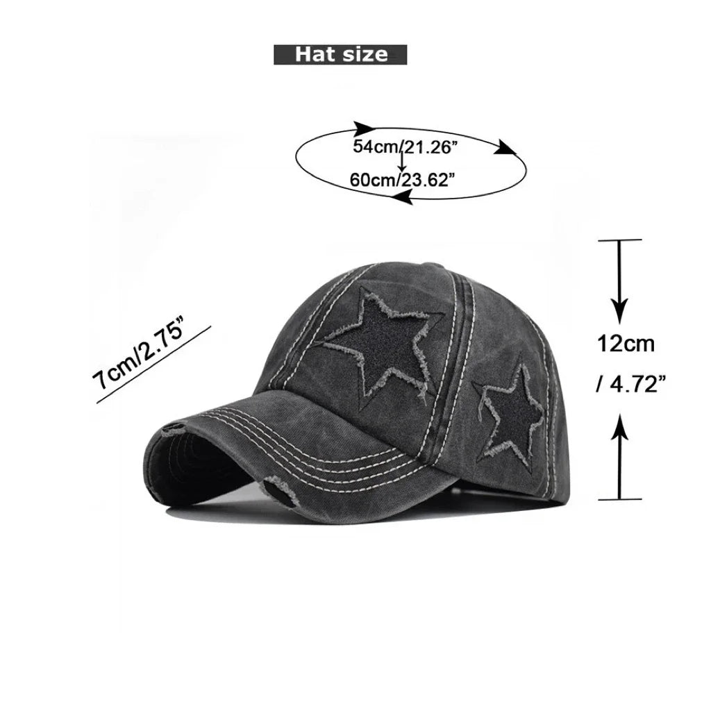Retro Fashion Y2K Pentagram Washed Denim Hole Baseball Caps Four Seasons Fishing Hat Women Men Unisex