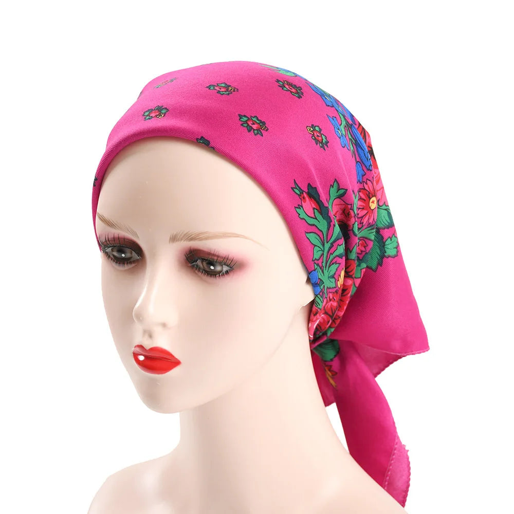 70*70cm Russian Style Square Scarf Women Luxury Floral Print Bnadana Headband Scarves Babushka Handkerchief Head Wraps