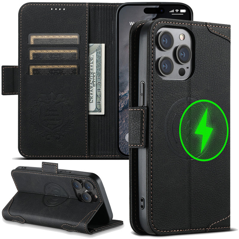 EUCAGR Magsafe Business Leather Wallet Phone Case For iPhone 12 13 14 15 Pro Max Plus 15Plus 14Pro With Flip Card Holder Cover