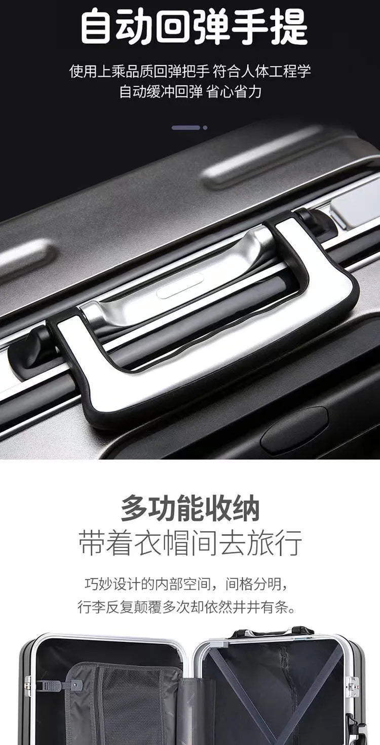 Aluminium Frame Suitcase on Wheels Business Zipper Carry-on Cabin Suitcase USB Port 28-inch Luggage Carrier Trolley Case