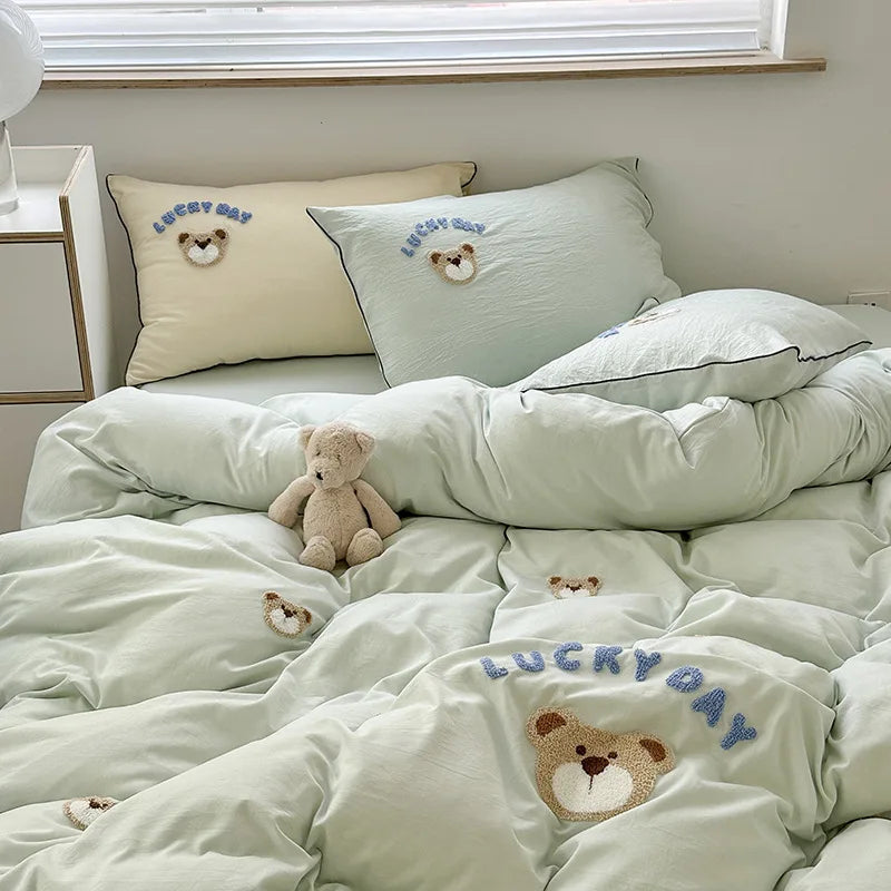3PCS Baby Cartoon Bear Bedding Set For Newborns Soft Cotton Crib Bedding Set For Girl Bed Linen For Kid Baby Nursery Decor