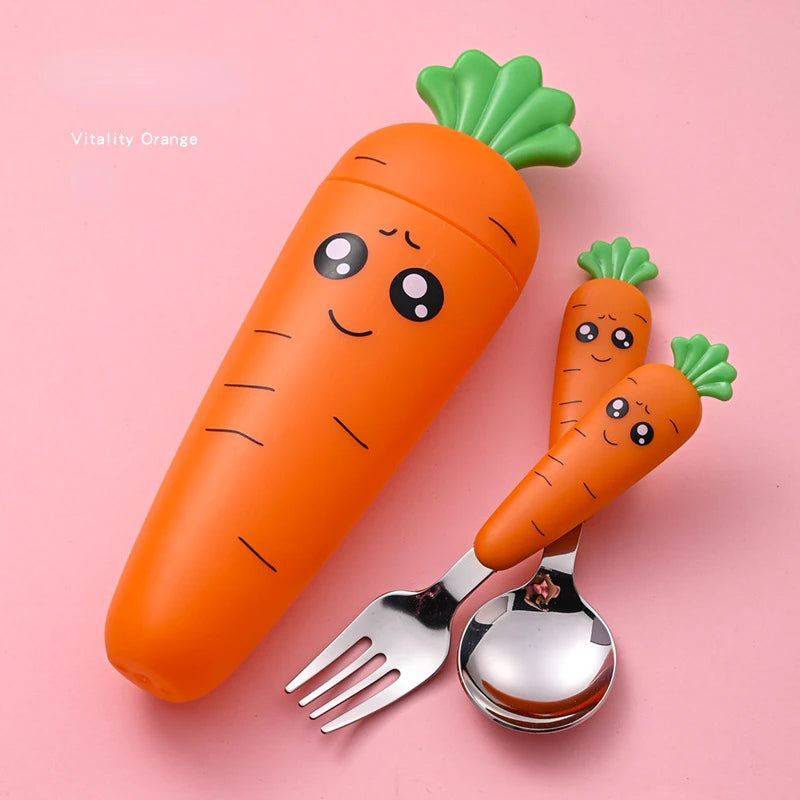 1/3PCS Baby Feeding Utensils Carrots Set Steel Spoon Fork Child Cutlery Tableware Kitchen Gadgets Cake Vegetable Fork Teaspoon