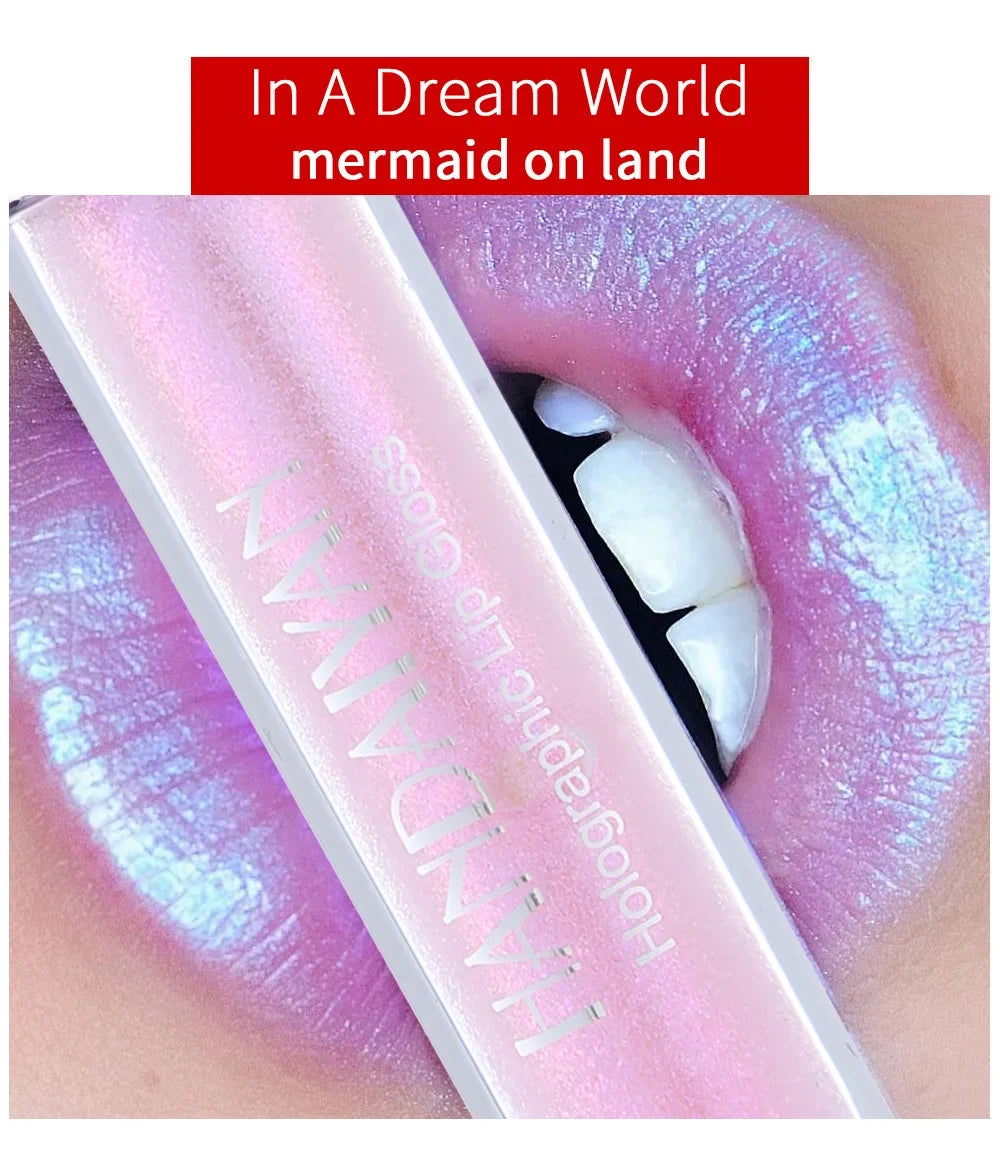 6 Colors Laser Holographic Lip Gloss Liquid Lipstick Mermaid Pigment Longlasting Glitter Lipgloss Waterproof Metallic Lip Makeup