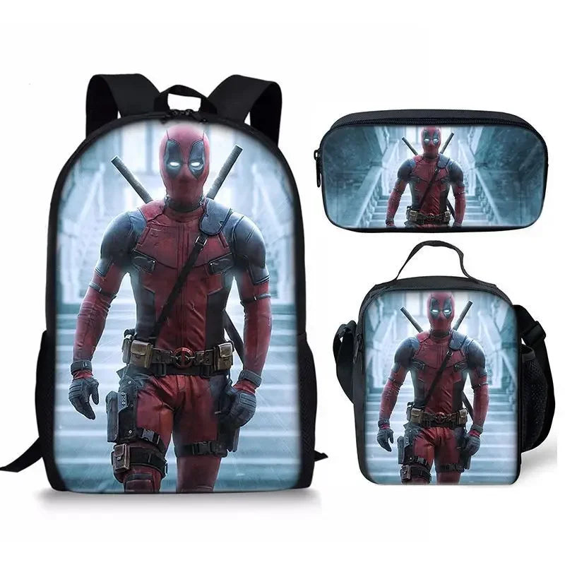 3Pcs Set Deadpools School Bags Pencil Cases Meal Bag Boys' Backpack Schools Supplies Learning Stationery Kids Customizable Gifts