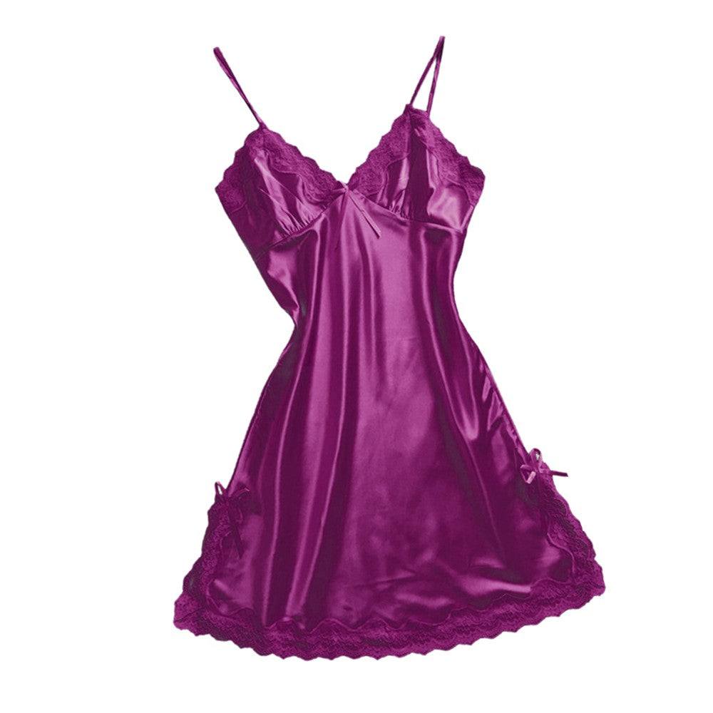 Nightgown Women Gown Sleepdress Sexy Lace Nighty Robe Spaghetti Strap Sleepwear Summer Silk Satin Nightdress Loungewear Side Bow