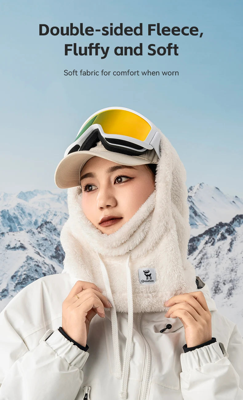 Qunature Skiing Mask Full Face Balaclava Hood Thicken Thermal Fleece Neck Protection Gaiter Winter Keep Warm Snowboarding Scarf