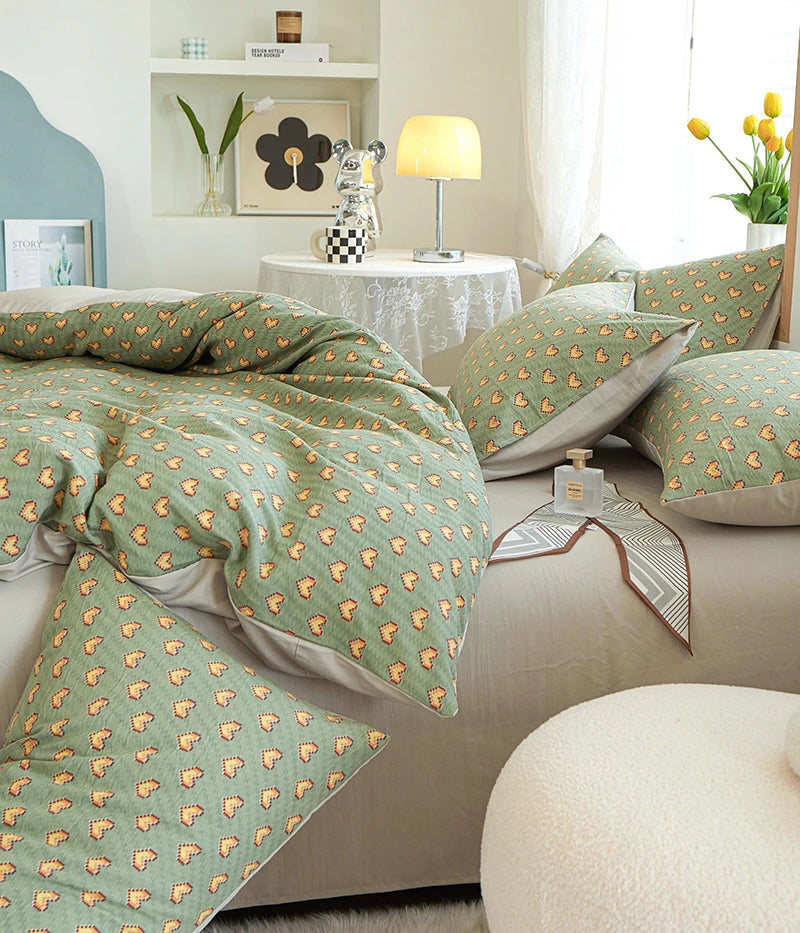 3pcs light gray Duvet Cover Set (1*Duvet Cover + 2*Pillowcase, Without Core), Fresh Flower Print Bedding Set, Soft Comfortable
