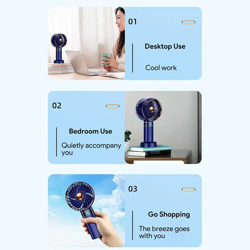 Handheld Pocket Fan Charging 5000mAh Outdoor Mini Portable Summer Air Cooler Cold Air Desktop Home Office Silent USB Fan