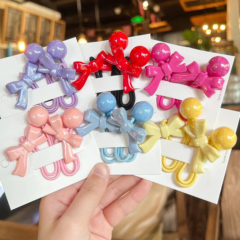 2pcs/lot Fashion Pink Bow Ball Hair Accessories Children Rubber Bands Scrunchies Elastic Hair Bands Girls Headwear Ties