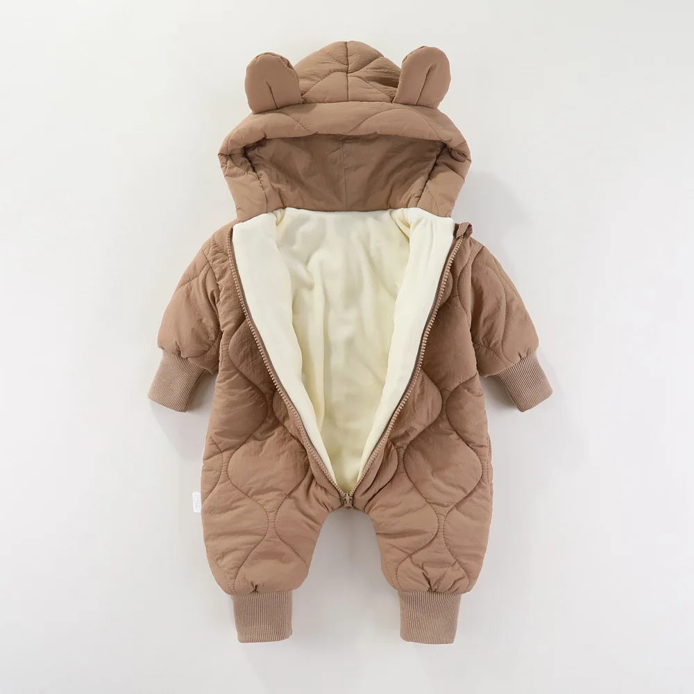 Baby jumpsuit Winter new plush and thick cotton clothes Newborn crawling clothes Baby and children's hooded outdoor clothes
