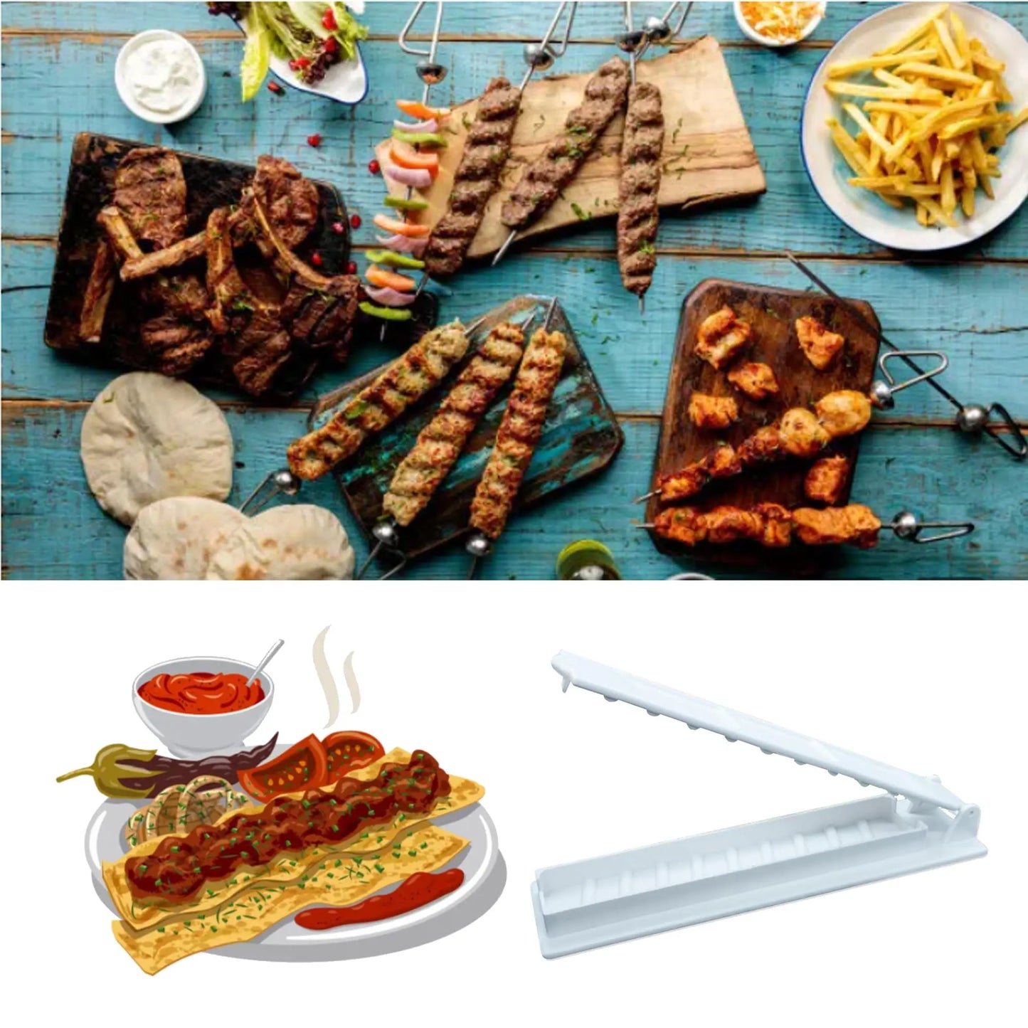 Kebab Maker BBQ Meat Skewer Barbecue Skewer Mold Reusable Turkish Kabob For Outdoor Barbecue Preparation Kitchen Grill