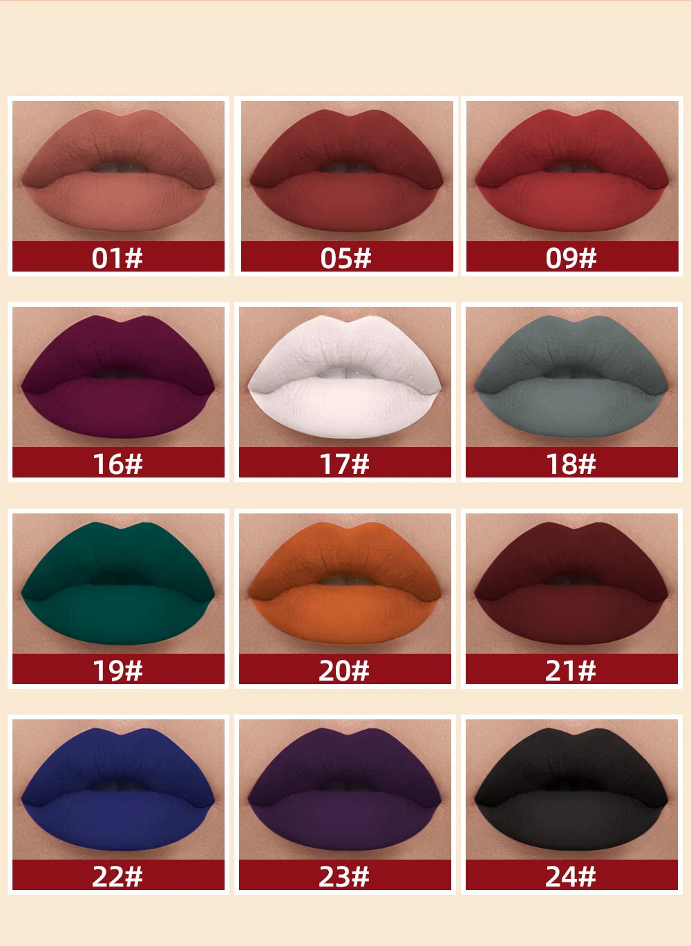 QIBEST 12pcs/set Waterproof Lip Gloss Long Lasting Velvet Nude Red Matte Liquid Lipstick Tint Makeup Cosmetic Lipsticks Lipgloss