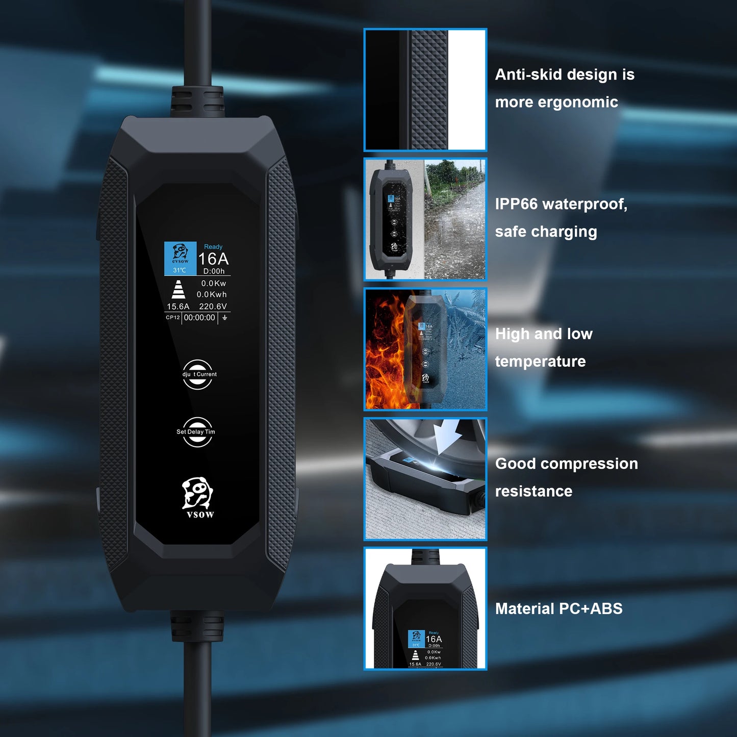 evsow Portable EV Charger TS-NACS 16A 3.5KW Electric Car Charger NACS Fast Charging Cable EVSE Charging Box For NACS Charger