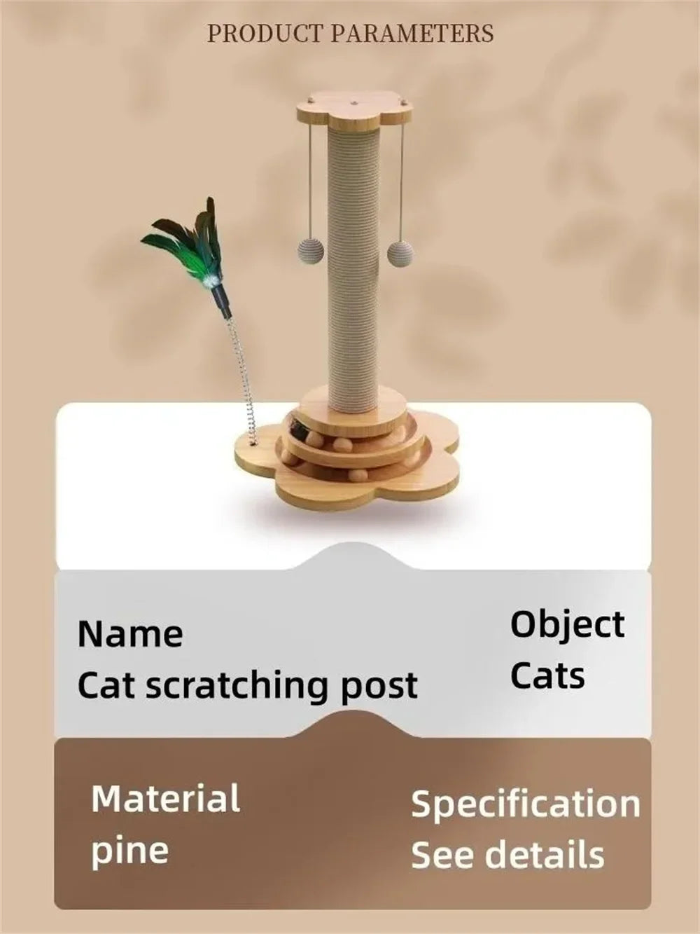 Pet Cat Toy Solid Wood Cat Turntable Funny Cat Stick Balls Durable Sisal Scratching Board Cat Supplies Cat Grab Column