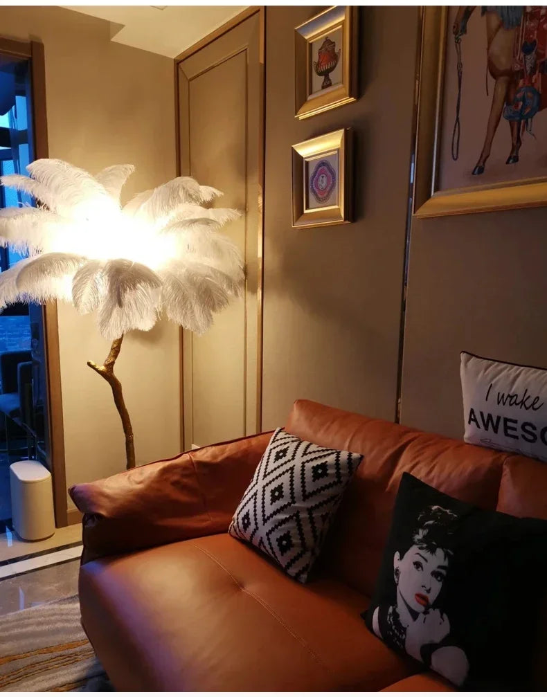 Nordic Feather Floor Lamp Light Luxury Internet Celebrity Ostrich Ins Live Broadcast Room Decoration Atmosphere Table