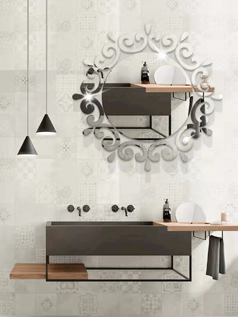 3D Acrylic Mirror Sticker Living Room Bedroom Lace Mirror Home Office Wall-Sticker Decals Stickers ECO-Friendly Home Decor