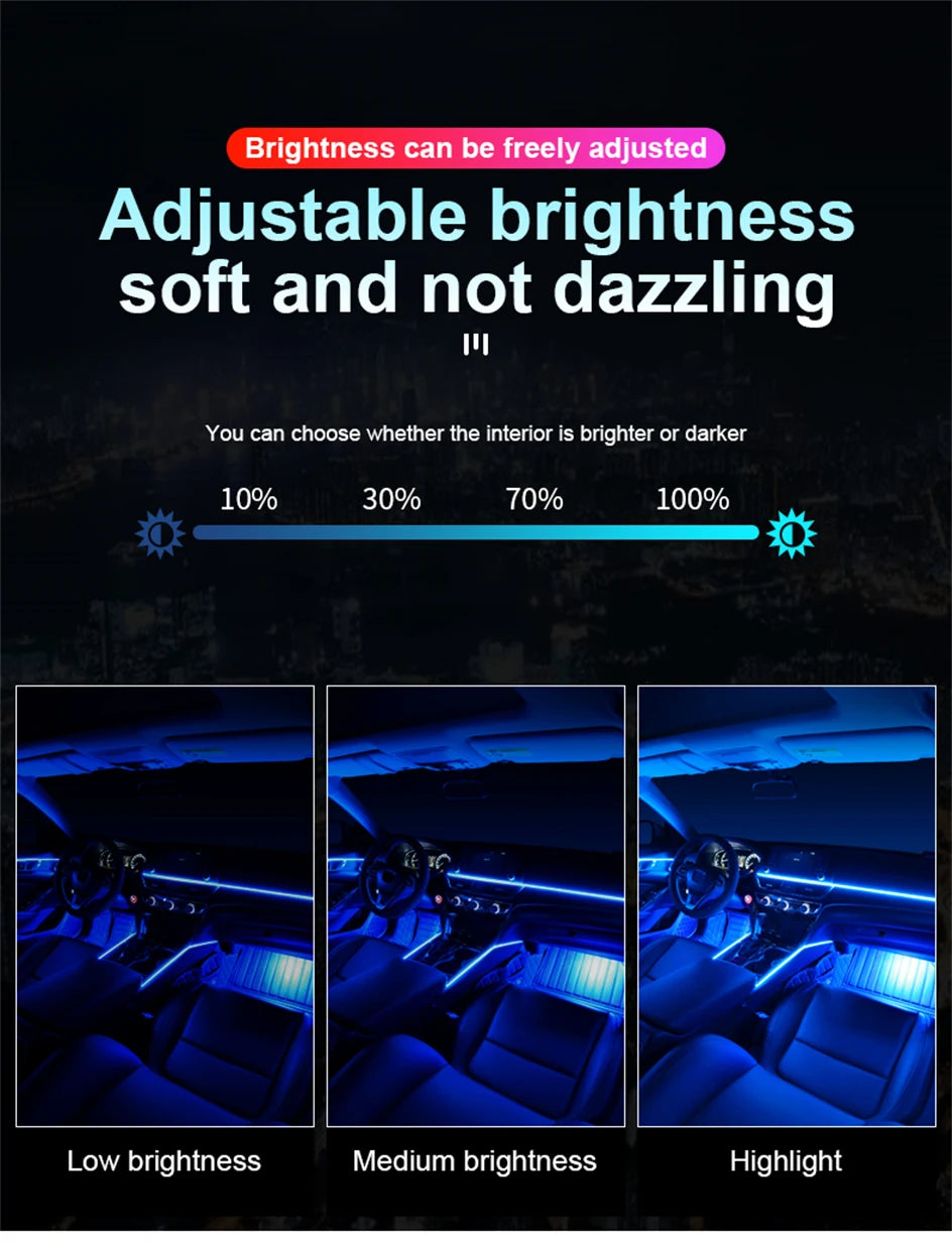 6/10/14/18 In 1 LED Dual Zone Symphony Streamer Car Ambient Light Interior RGB Neon Acrylic Strip Decoration Atmosphere Lamp 12V
