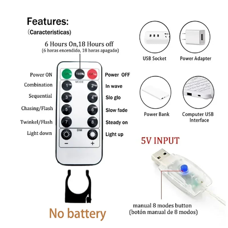LED Garland Curtain Lights 8 Modes USB Remote Control Fairy Lights String Wedding Christmas Decor for Home Bedroom New Year Lamp